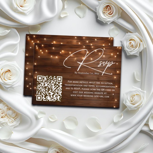 Wood Rustic String Luzes QR Código Casamento RSVP (Criador carregado)
