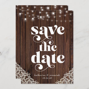 Wood String Lights Lace Weding Date (Salvar data)
