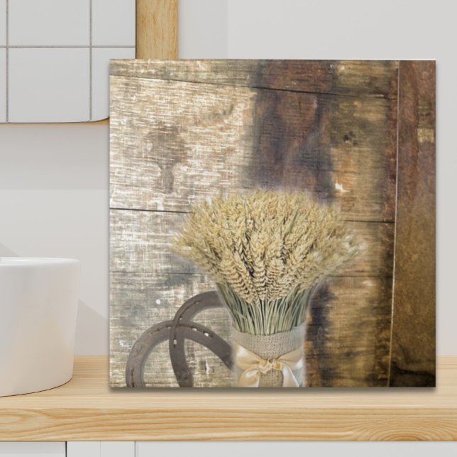 Wooden Barrel, país ocidental, ferradura de trigo (Wooden Barrel western country horseshoe wheat Tile)