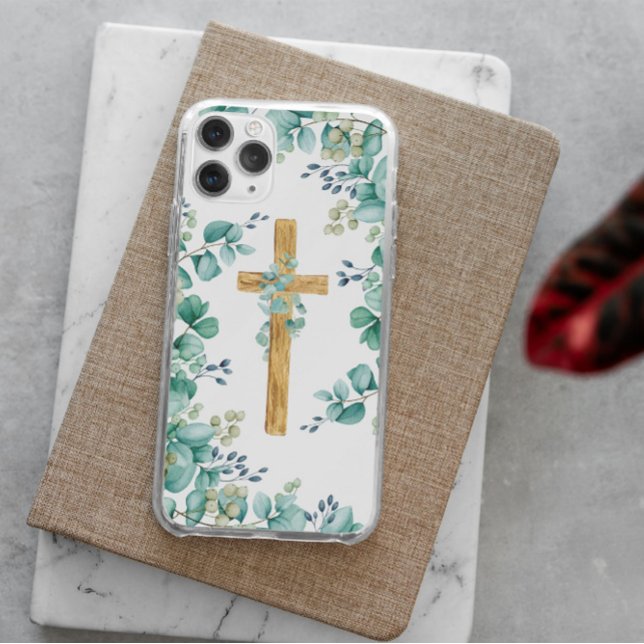 Wooden Cross com capas de iphone Eucalyptus (Wooden Cross with Eucalyptus iPhone case)