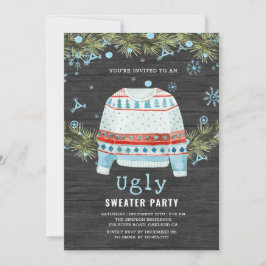 Wooden Snowy Ugly Sweater Convite de Natal
