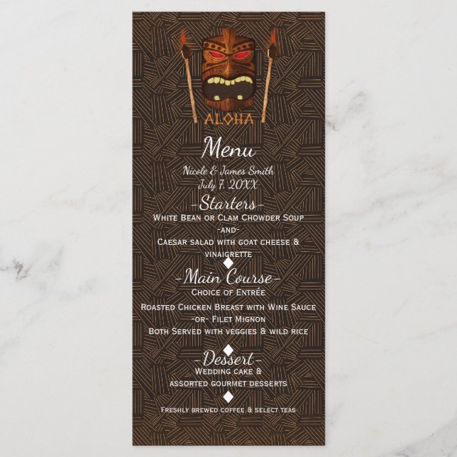 Wooden Tiki Mask Vintage Retro ALOHA Menu Havaí (Frente)