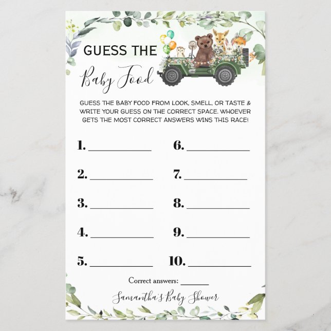 Woodland adivinha o cartão do Chá de fraldas da Co (Frente)