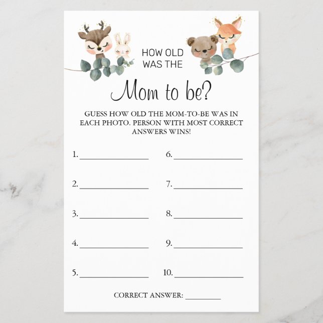 Woodland Adivinha quantos anos tinha o cartão de c (Frente)