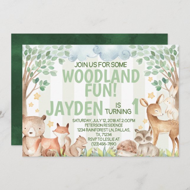 Woodland Animal Convite de aniversário Invite (Frente/Verso)