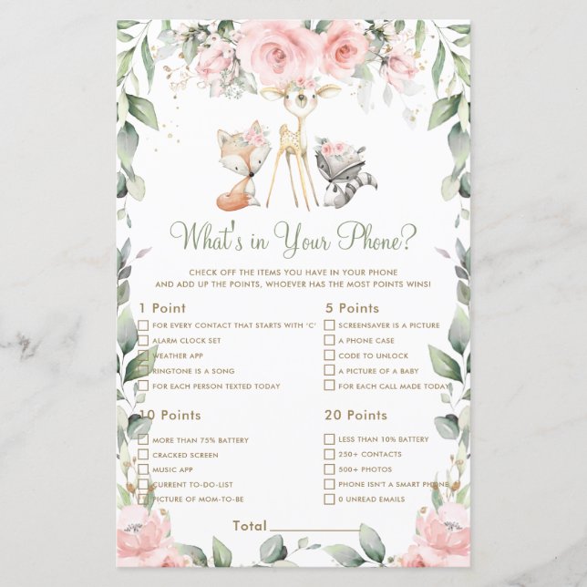 Woodland Animal Floral O que há no seu jogo telefô (Frente)