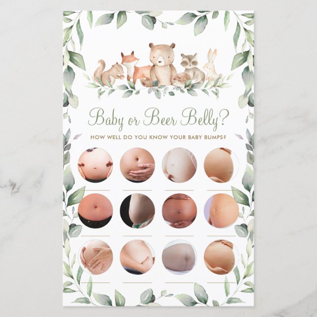 Woodland Animal Fun Chá Baby ou Beer Belly Game (Frente)