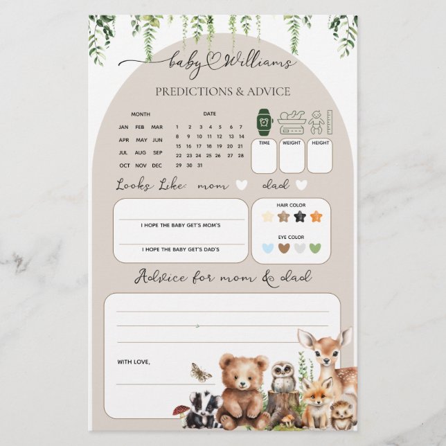 Woodland Animal Greenery Jogo de Chá de fraldas de (Frente)