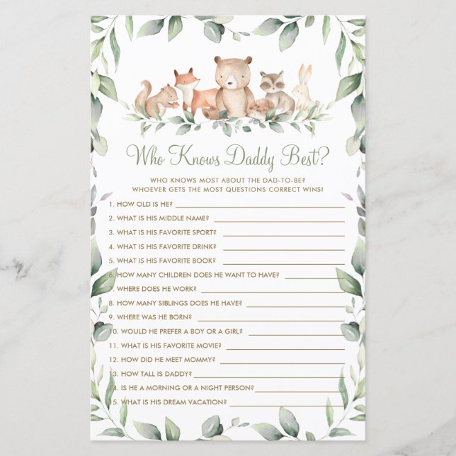 Woodland Animal Greenery Que Conhece O Melhor Jogo (Frente)