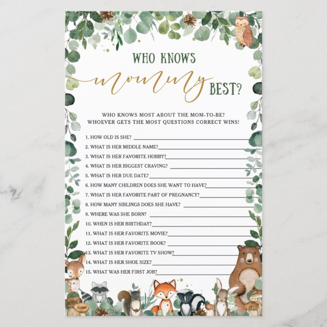 Woodland Animal Greenery Que Conhece O Melhor Jogo (Frente)