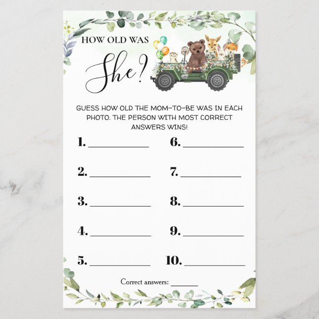 Woodland Animal Quantos anos ela tinha no cartão d (Frente)