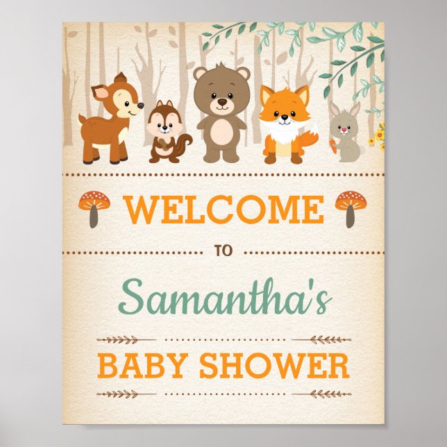 Woodland Baby Animal Sinal de Boas-Vindas Poster (Frente)