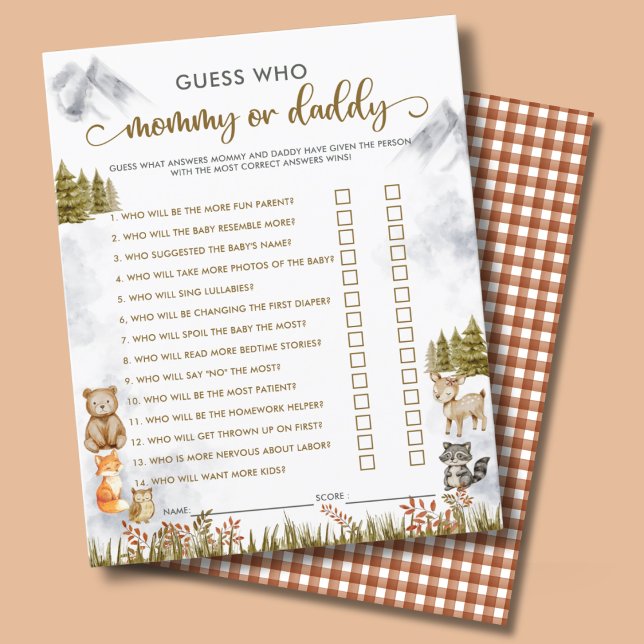Woodland Baby Shower Mommy or Daddy Party Games  (Criador carregado)