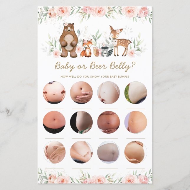 Woodland Blush Floral Baby ou Beer Belly Game (Frente)