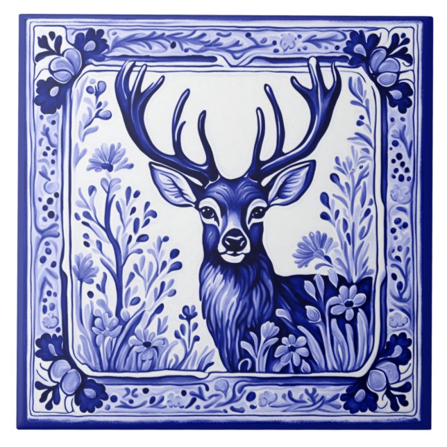 Woodland Deer Blue e White Foley Art (Frente)