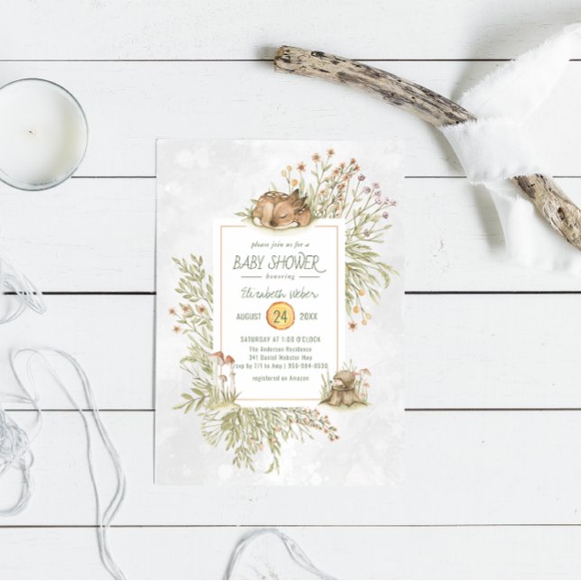 Woodland Deer | Convite para Chás de fraldas Flore (Criador carregado)