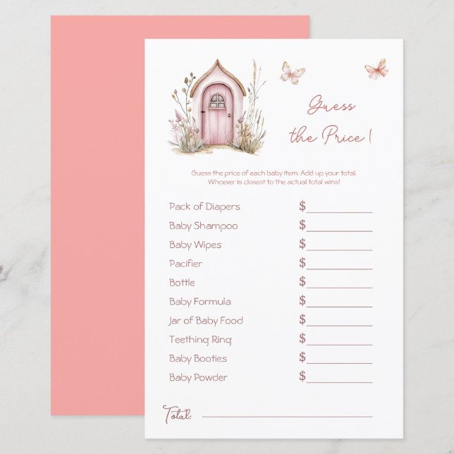 Woodland Fairies Rosa Pink Chá de fraldas Preço Ad (Frente/Verso)