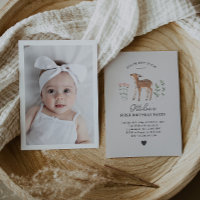 Woodland Fawn Flowers Foto Convite de Aniversário