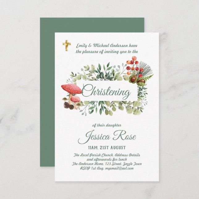 Woodland Floor Christening Invites Baptism (Frente/Verso)