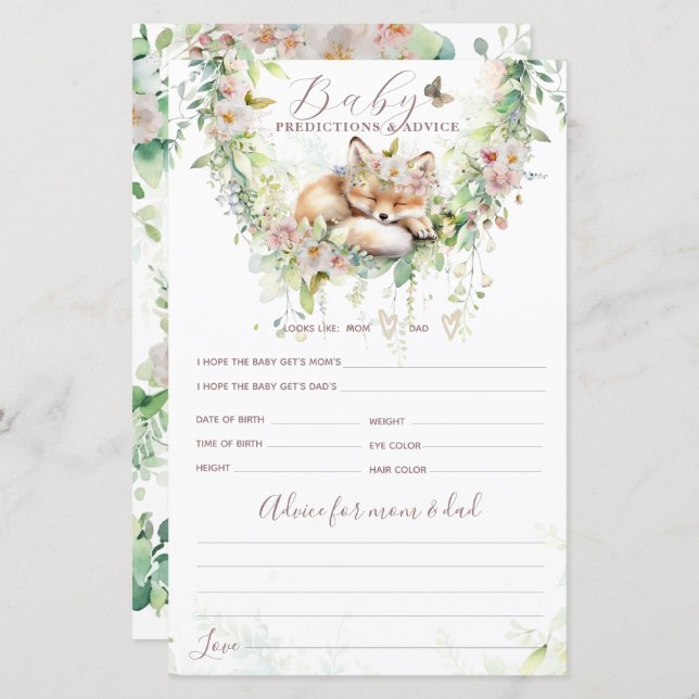 Woodland Floral Baby Predictions & Advice Game (Frente/Verso)
