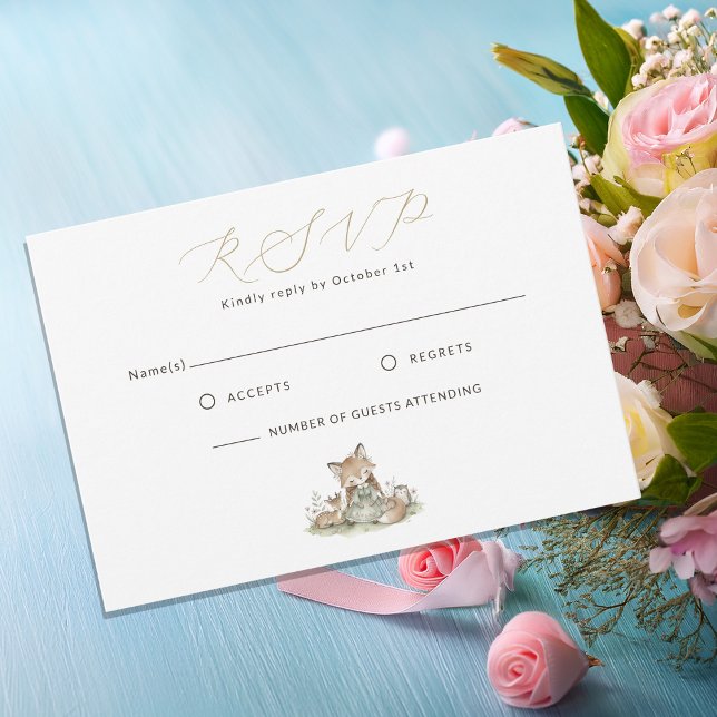 Woodland Fox Girl Baby Shower RSVP Card (Criador carregado)