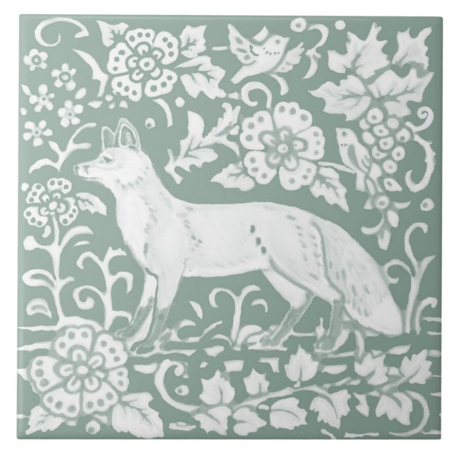 Woodland Fox Sage Green Floral Design (Frente)