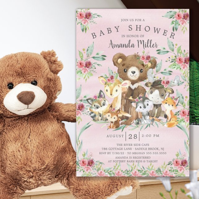 Woodland Friends Girls Chá de fraldas Convite (Criador carregado)