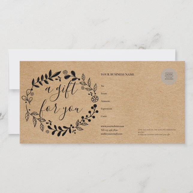 Woodland Garland Rustic Kraft Gift Certificate (Frente)