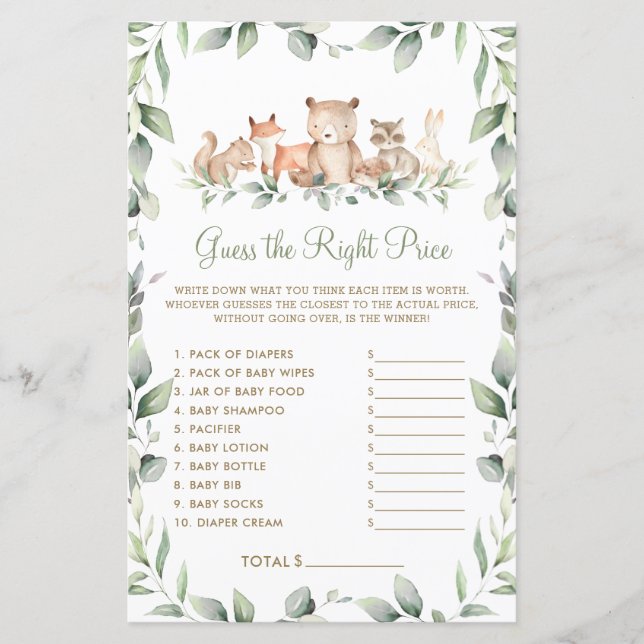 Woodland Greenery adivinha o jogo do bebê com o pr (Frente)