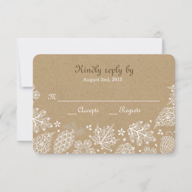 Woodland Heart Lacy deixa Casamento outono RSVP (Frente)