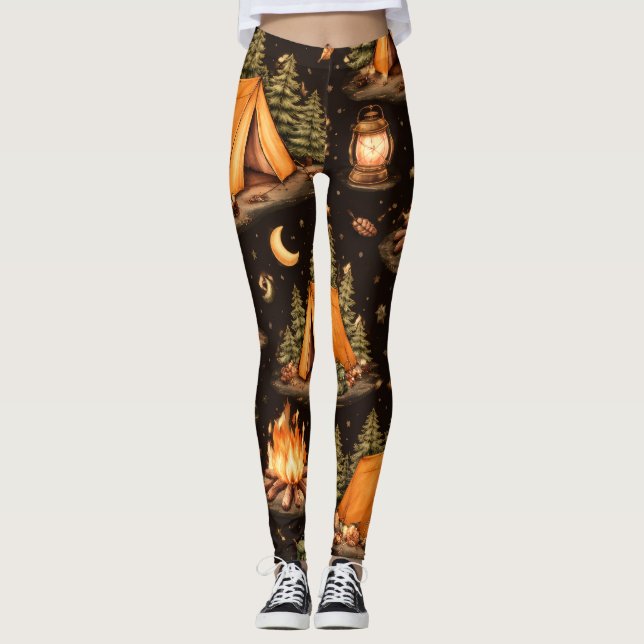Woodland Nights Camping Pattern Leggings (Frente)