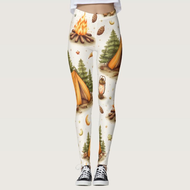 Woodland Nights Camping Pattern Leggings (Frente)