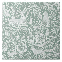 Woodland Sage Green Forest Animais Veados Raposa C