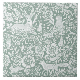 Woodland Sage Green Forest Animais Veados Raposa C