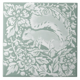 Woodland Sage Green Squirrel Nature Azulejo cerâmi