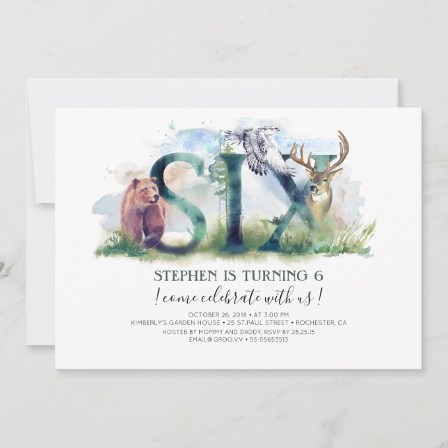 Woodland Seis - Convite de Aniversário 6 (Frente)