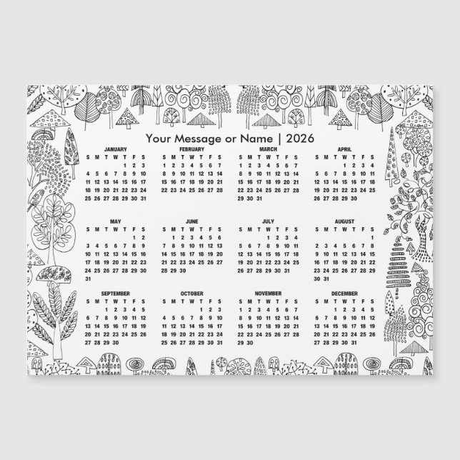 Woodland Trees 2026 Calendar Personalized Magnet (Frente)
