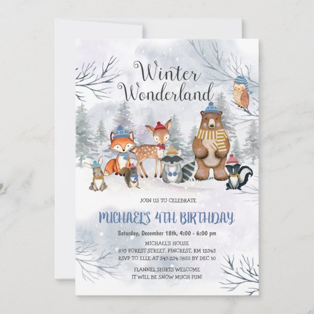 Woodland Winter Wonderland Birthday Boy Convite (Frente)