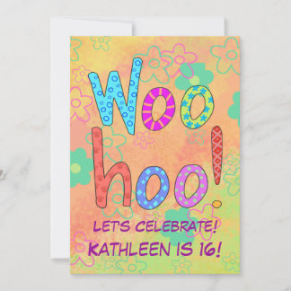 WooHoo Word Art Sweet 16º Convite de Aniversário