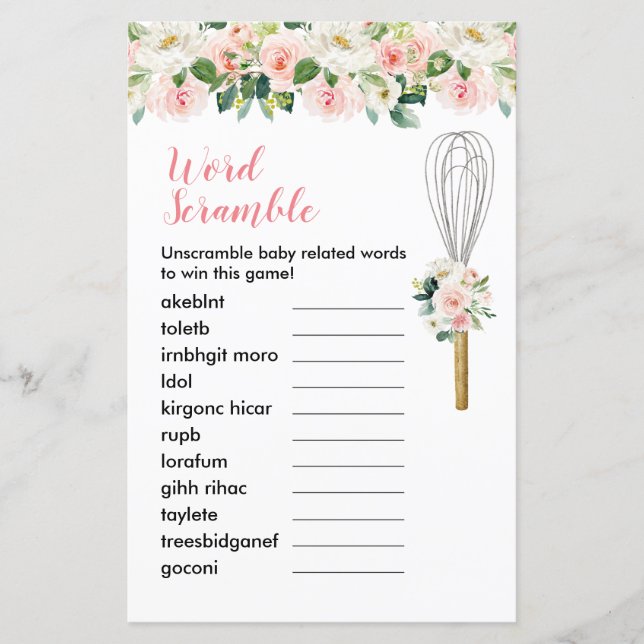 Word Scramble Game Pink Floral Logo a ser tocado (Frente)