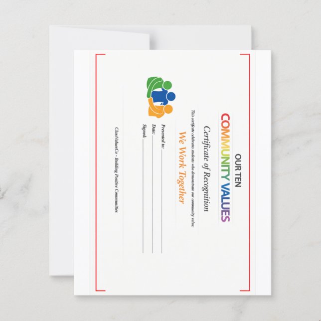 Work Together Value Certificate 4.5x5.6 Sheet  (Frente)