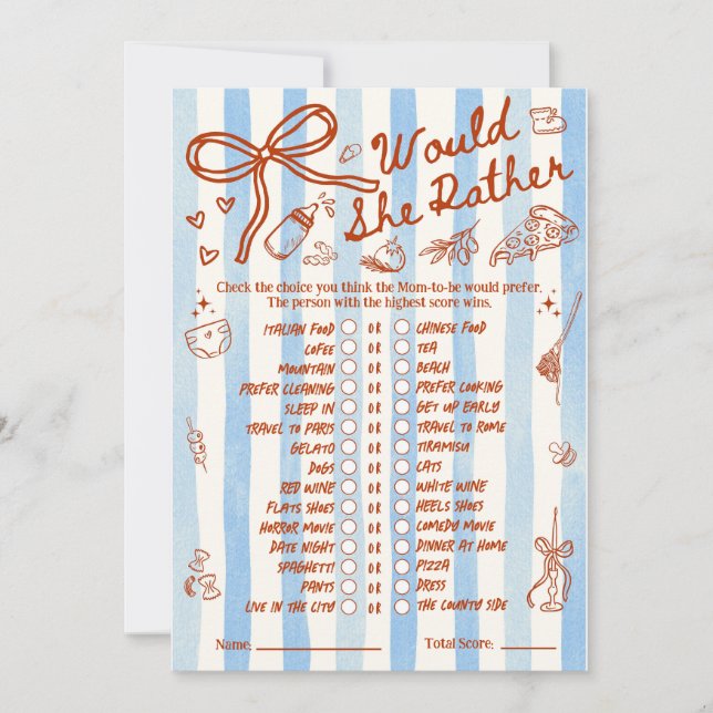 Would She Rather Baby Shower Game in Blue (Frente)