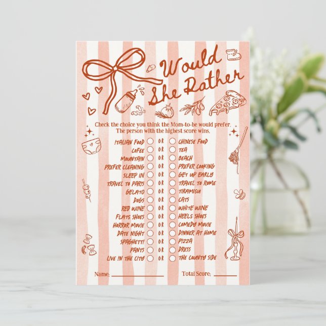Would She Rather Baby Shower Game in Red (Em pé/Frente)