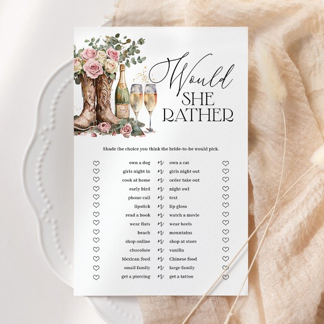 Would She Rather Boots and Bubbly Shower Game (Criador carregado)