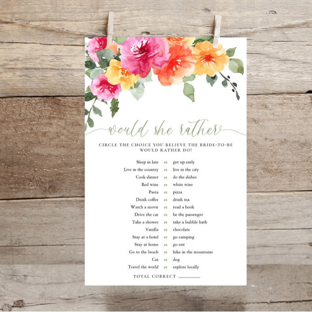 Would she rather bridal shower game colorful (Criador carregado)