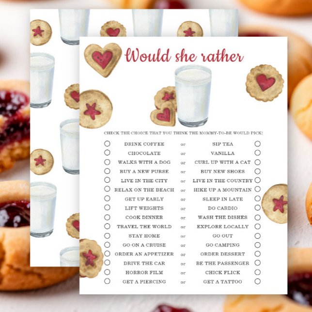 Would she rather Milk Cookies baby shower game (Criador carregado)
