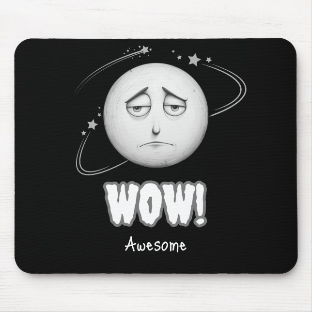 "Wow" rosto de lua Mousepad preto (Frente)
