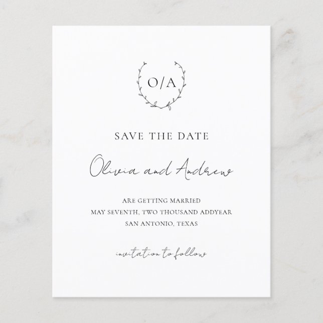 Wreath Crest Monograma Orçamento Casamento Salvar  (Frente)