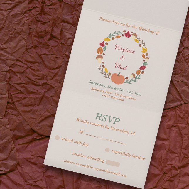 Wreath & Fall RSVP Casamento Tudo Em Um Convite (Wreath & Fall RSVP Wedding All In One Invitation)