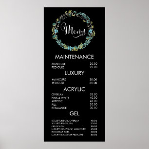 Wreath Floral Menu Salon Price List Wall Poster